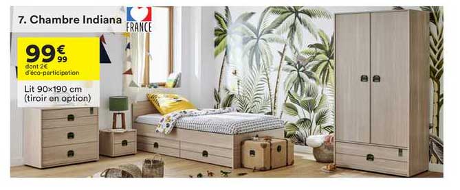 chambre indiana lit 90x190 cm