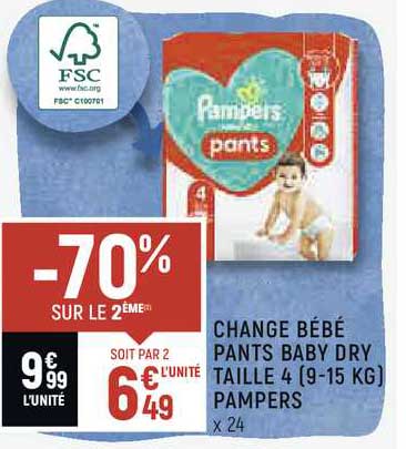 Change Bébé Pants Baby Dry Taille 4 (9-15 Kg) Pampers