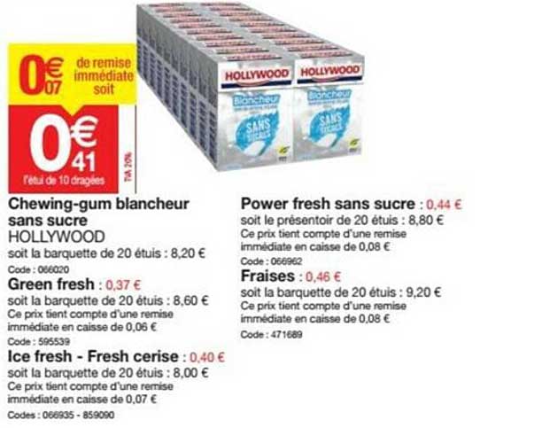 chewing-gum blancheur sans sucre hollywood, power fresh sans sucre