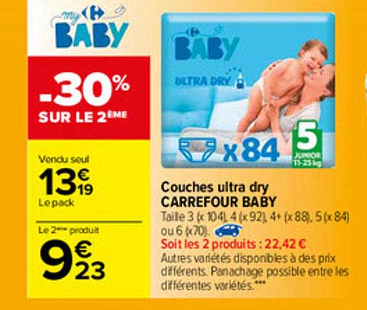 Couches Ultra Dry Carrefour Baby -30% Sur Le 2ème