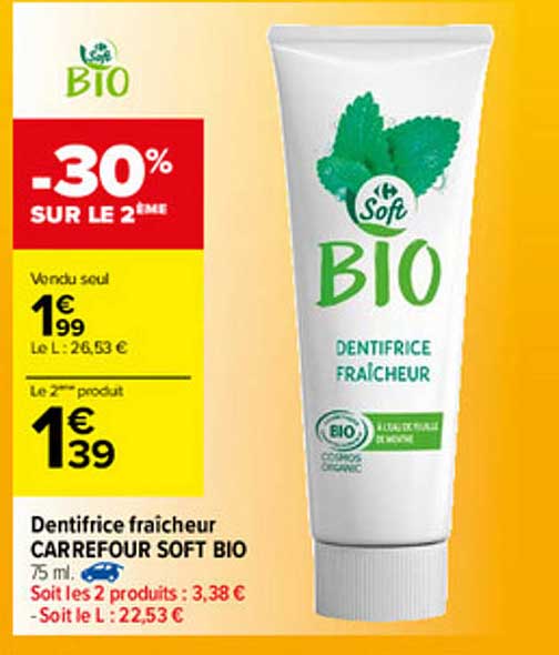 Dentifrice Fraîcheur Carrefour Soft Bio