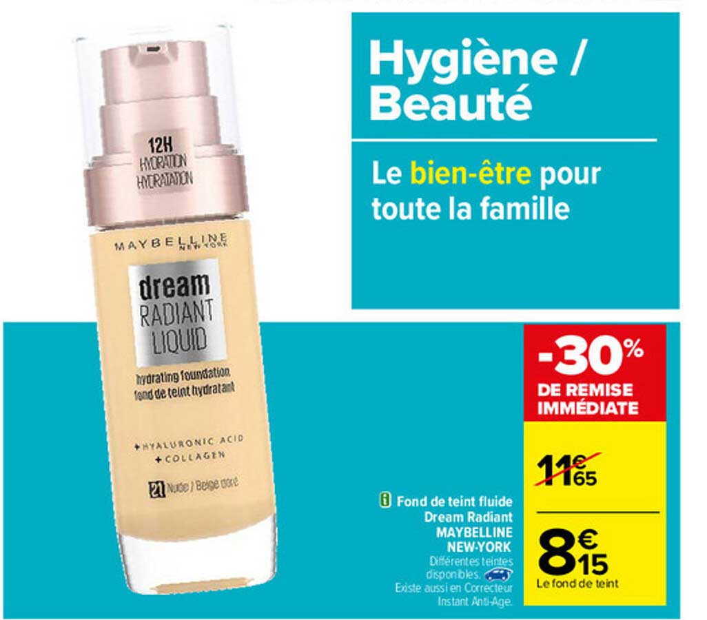 fond de teint fluide dream radiant maybelline new-york -30% de remise immédiate