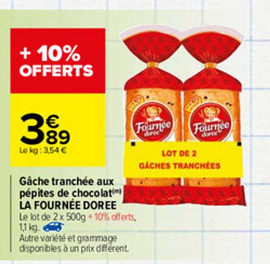 gâche tranchée aux pépites de chocolat la fournée dorée