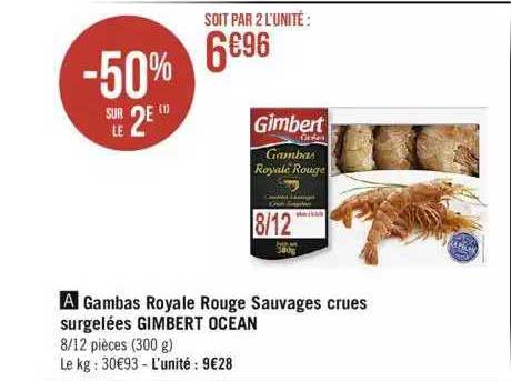 gambas royale rouge sauvages crues surgelées gimbert ocean