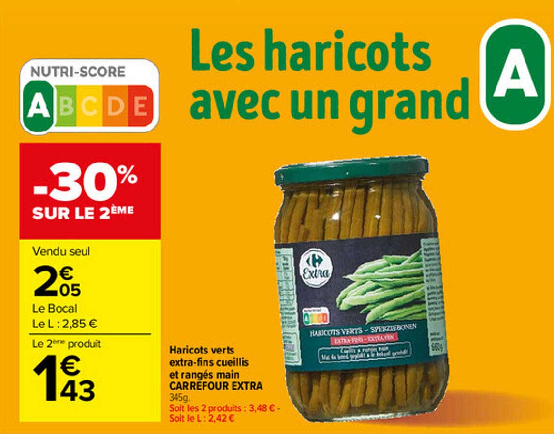 haricots verts extra-fins cueillis et rangés main carrefour extra