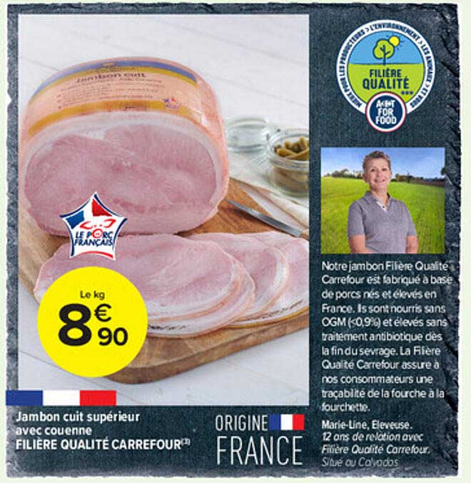 Jambon Cuit Supérieur Avec Couenne Filière Qualité Carrefour