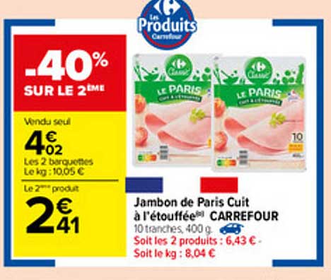 Jambon De Paris Cuit à L'étouffée Carrefour