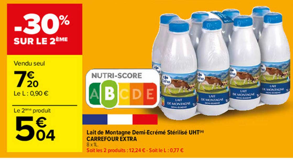 lait de montagne demi-écrémé stérilisé uht carrefour extra