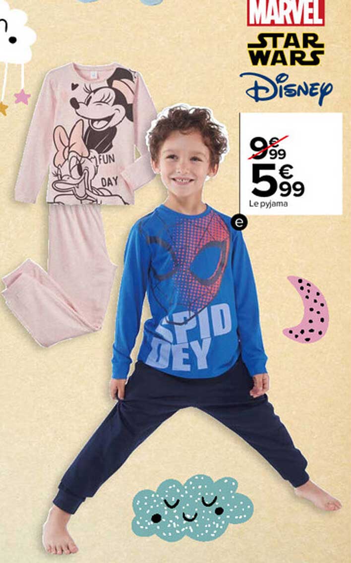 le pyjama marvel, star wars disney