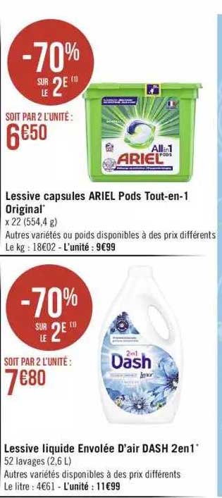 lessive capsules ariel pods tout-en-1 original oder lessive liquide envolée d'air dash 2en1