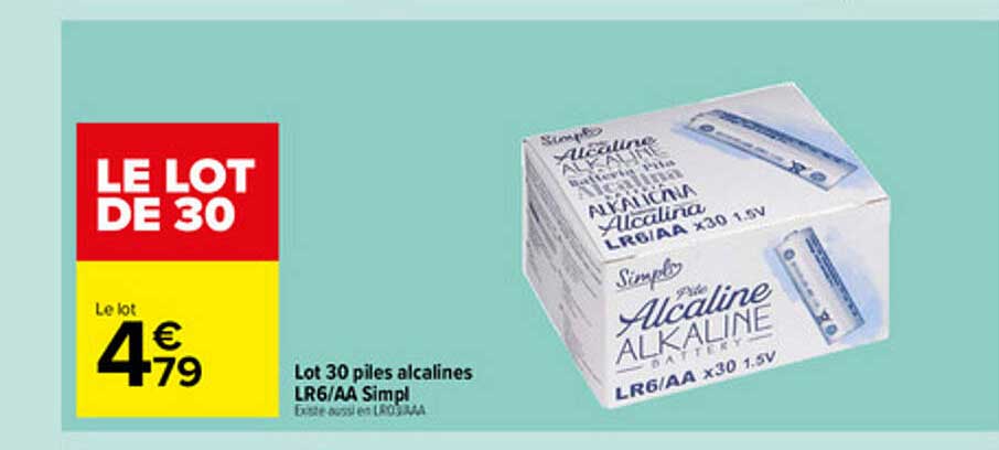 lot 30 piles alcaline lr6 AA simpli