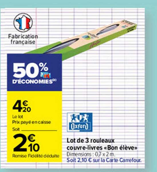 lot de 3 rouleaux couvre-livres «bon élève»
