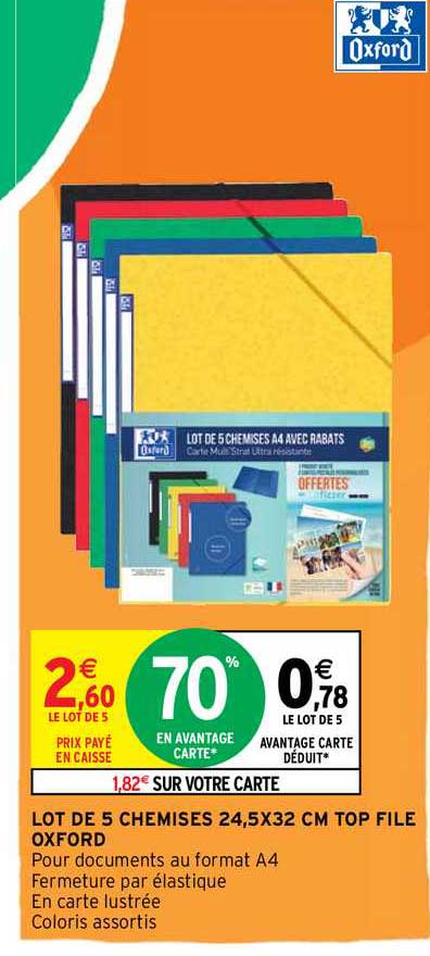 lot de 5 chemises 24,5 x 32 cm top file oxford