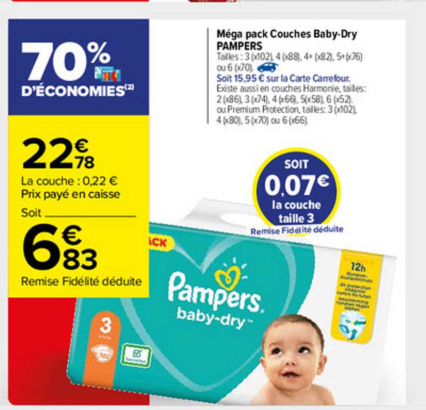 méga pack couches baby-dry pampers
