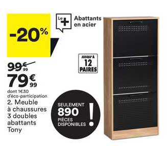 meuble à chaussures 3 doubles abattants tony