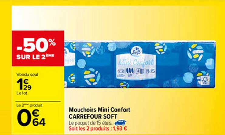Mouchoirs Mini Confort Carrefour Soft -50% Sur Le 2ème