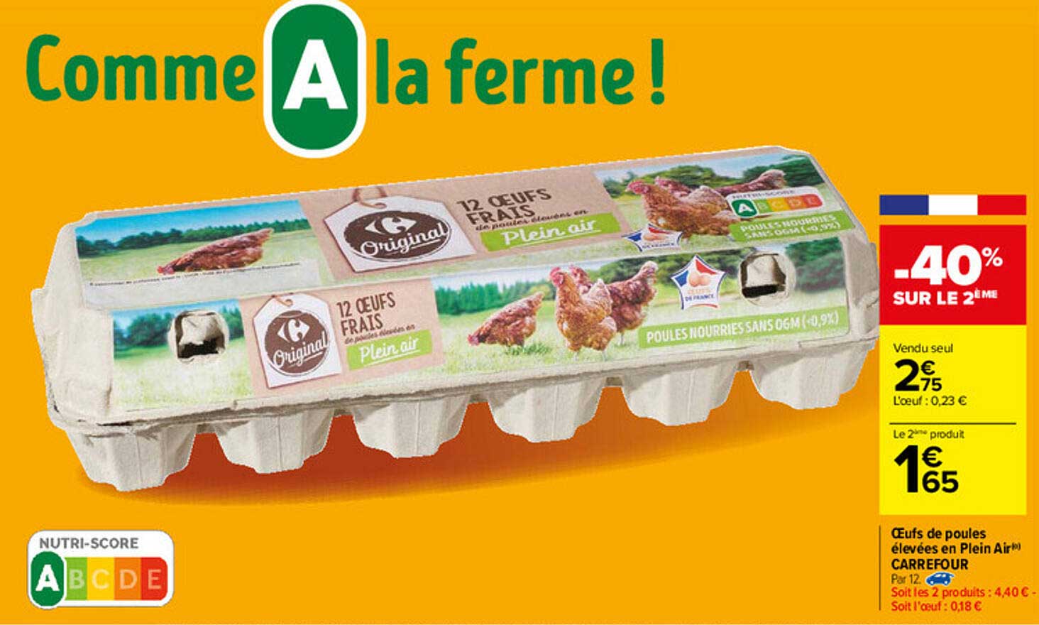oeufs de poules élevées en plein air carrefour -40% sur le 2ème