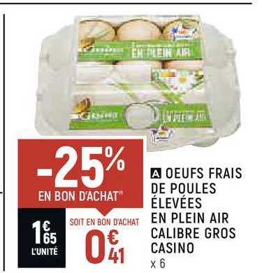 oeufs frais de poules élevées en plein air calibre gros casino