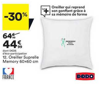 oreiller suprelle memory 60x60 cm dodo