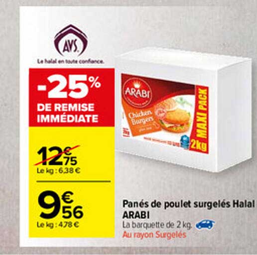 panés de poulet surgelés halal arabi