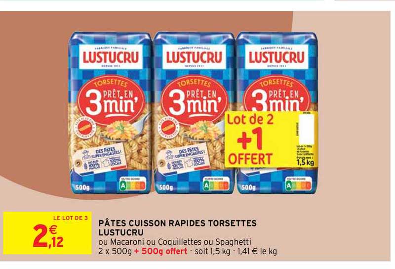 pâtes cuisson rapides torsettes lustucru