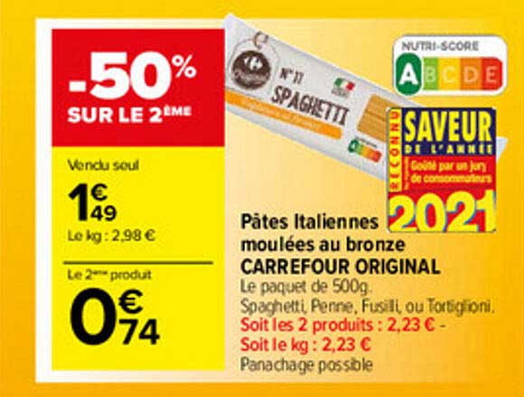 pâtes italiennes moulées au bronze carrefour original