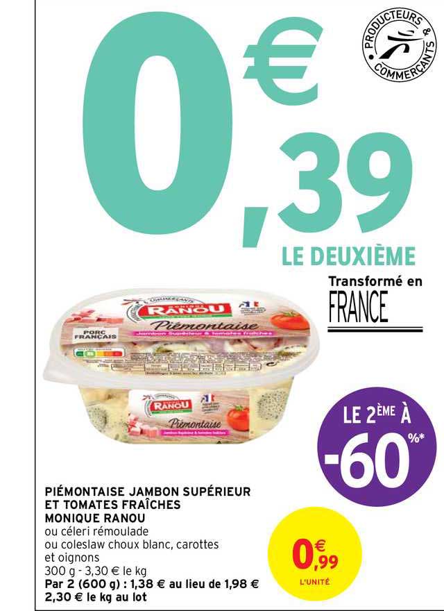 piémontaise jambon supérieur et tomates fraîches monique ranou