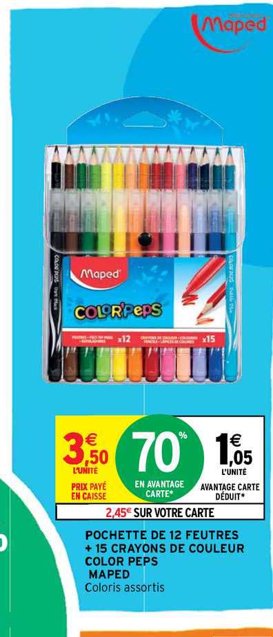 pochette de 12 feutres + 15 crayons de couleur color peps maped