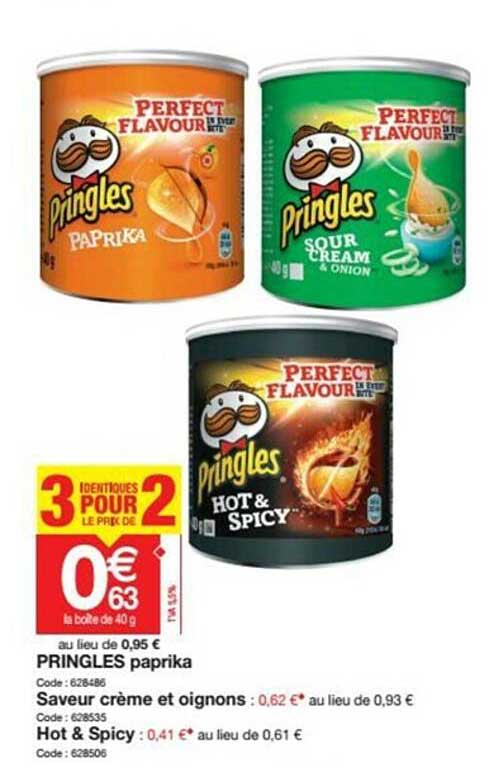 pringles paprika, saveur crème et oignons, hot & spicy