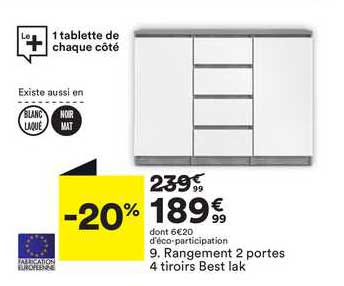 rangement 2 portes 4 tiroirs best lak