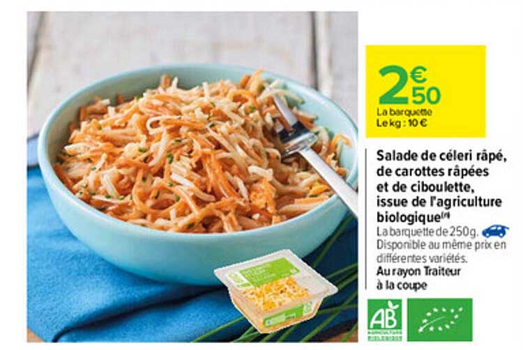 salade céleri râpé de carottes râpées et de ciboulette issue de l'agriculture biologique