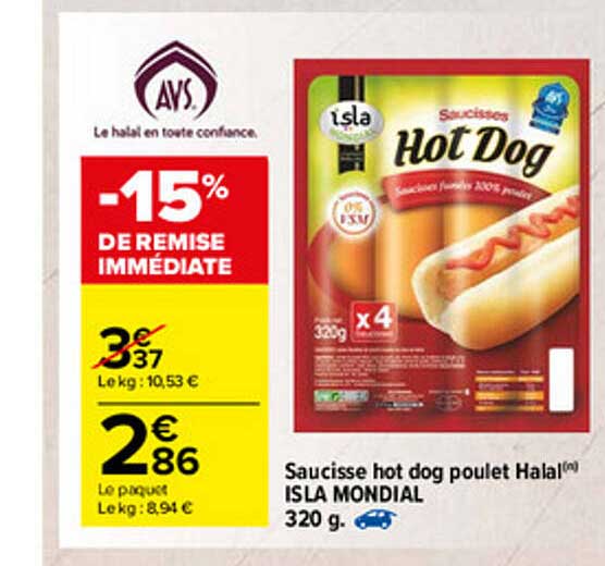 saucisse hot dog poulet halal isla mondial