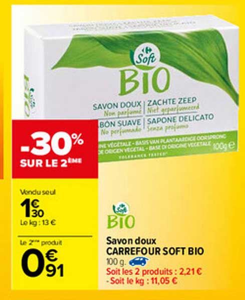 Savon Doux Carrefour Soft Bio -30% Sur Le 2ème