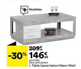 table basse beton blanc matt