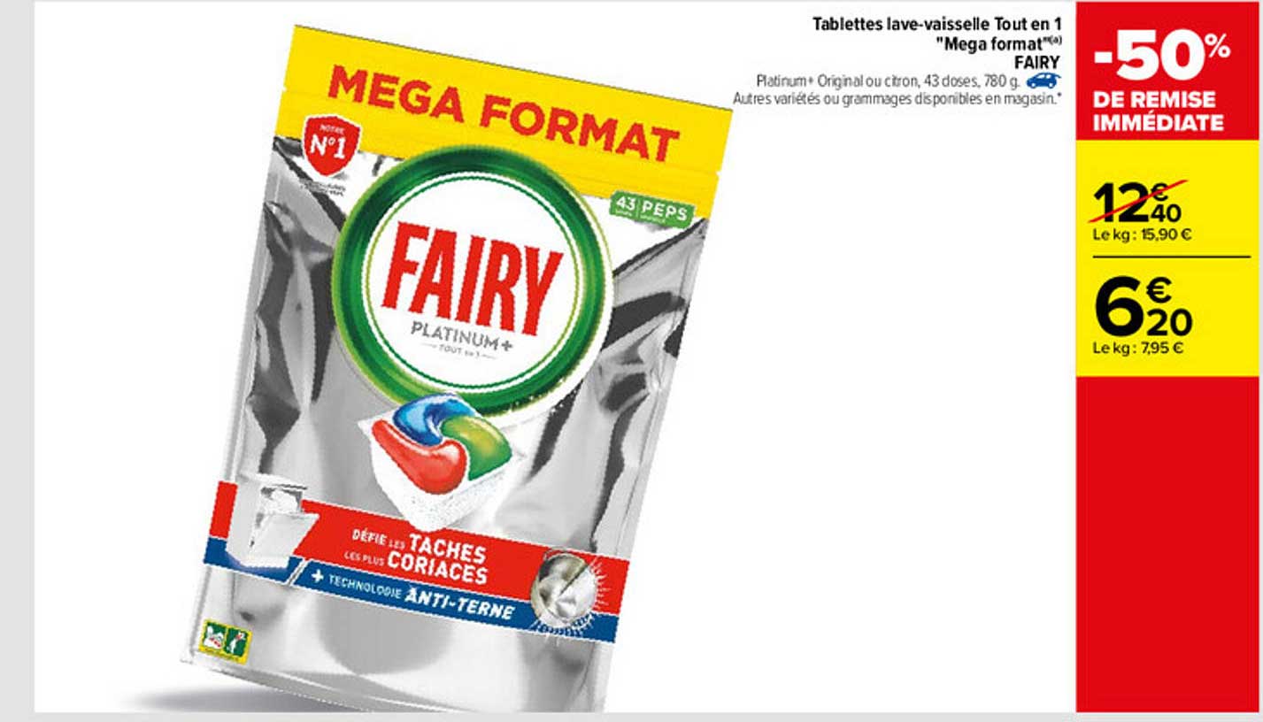 tablettes lave-vaisselle tout en 1 "mega format" fairy