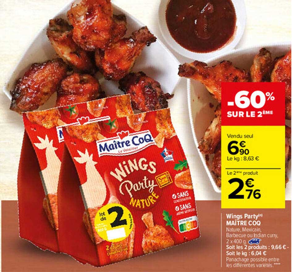 wings party maître coq -60% sur le 2ème