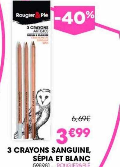 3 crayons sanguine, sépia et blanc rougier&plé