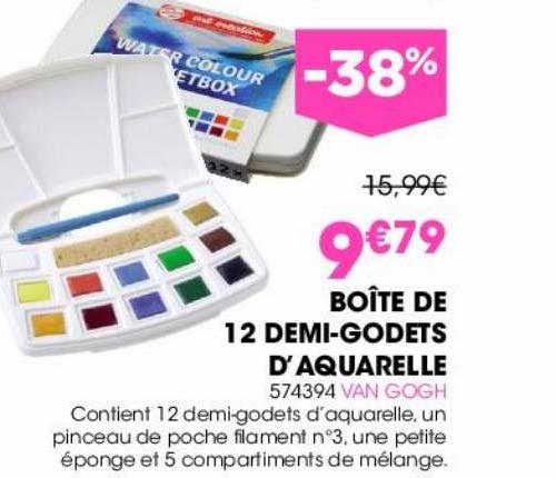 boîte de 12 demi-godets d'aquarelle