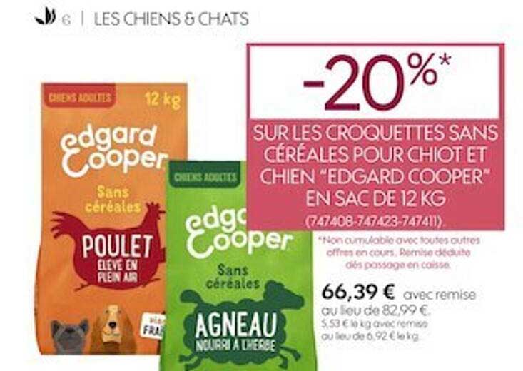 croquettes sans céréales pour chiot et chien "edgard cooper" en sac de 12 kg