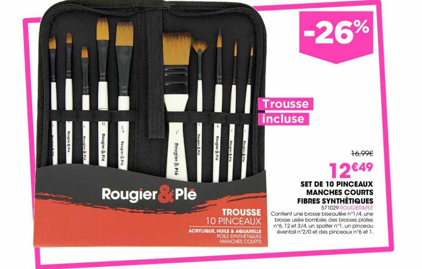 set de 10 pinceaux manches courts fibres synthétiques