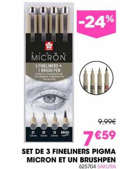 set de 3 fineliners pigma micro et un brushpen
