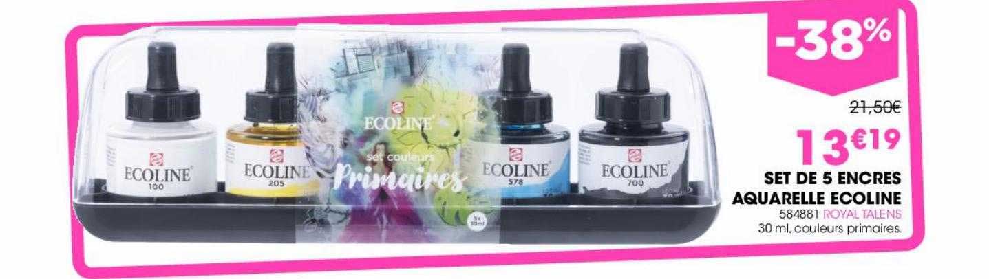 set de 5 encres aquarelle ecoline