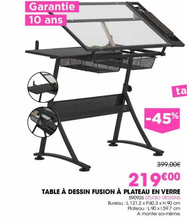 table à dessin fusion à plateau en verre studio designs