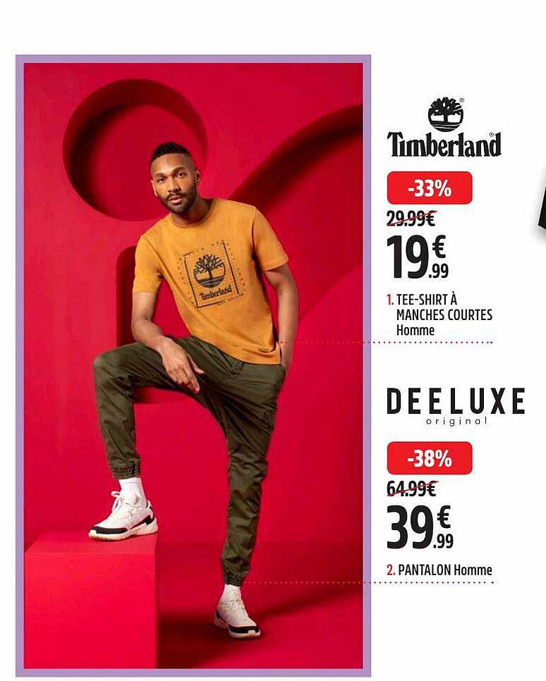 tee-shirt à manches courtes homme temberland, pantalon homme deeluxe