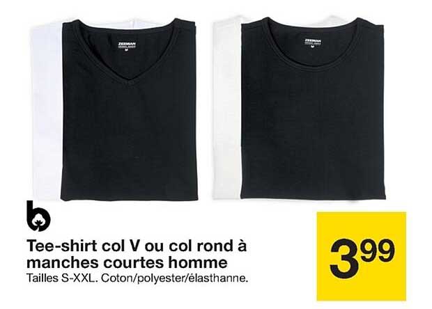 tee-shirt col v ou col rond à manches courtes homme