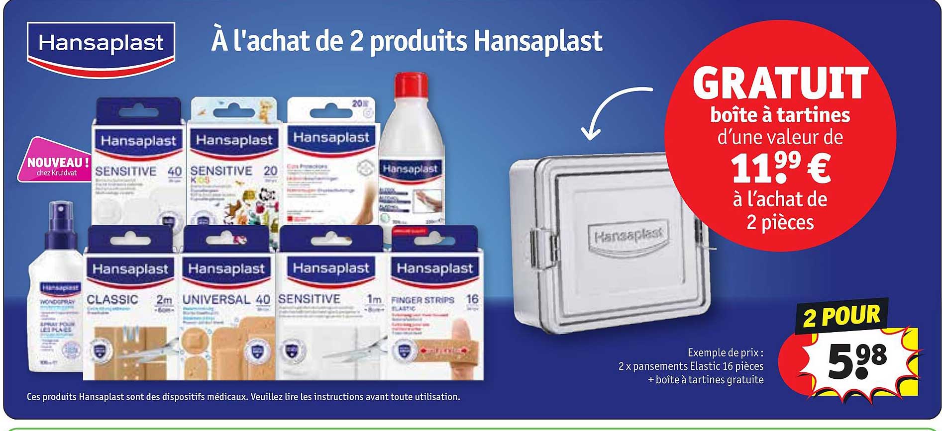 2 x  pansements elastic 16 pièces + boîte à tartines gratuite