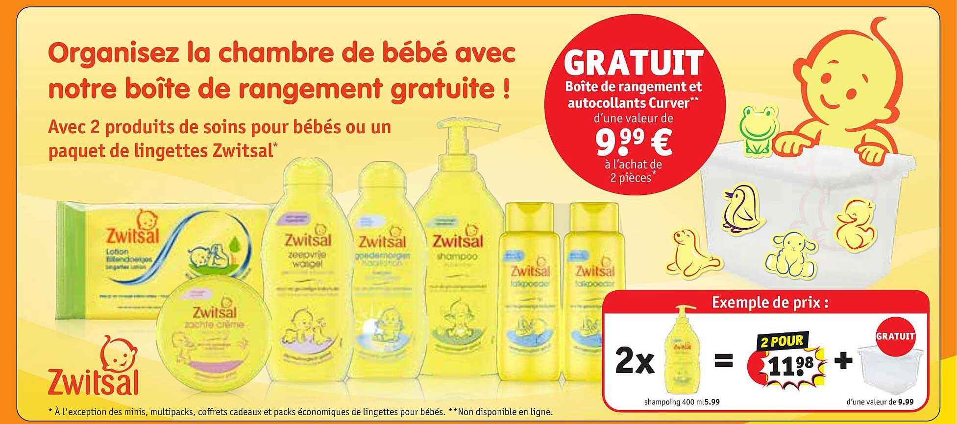 2 Produits De Soins Pour Bébés Ou Un Paquet De Lingettes Zwitsal, Boîte De Rangement Et Autocollants Curver