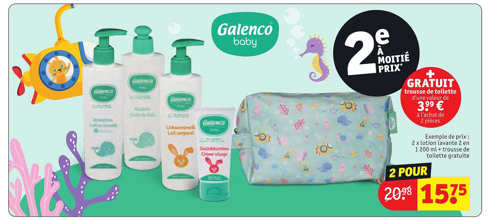 2 x lotion lavante 2 en 1 200ml + trousse de toilette gratuite galenco baby