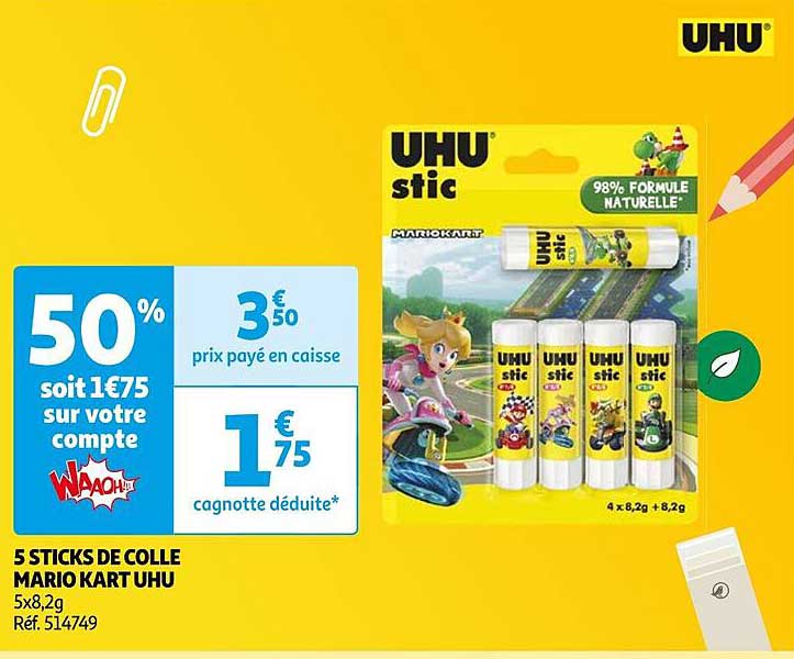 5 sticks de colle mario kart uhu