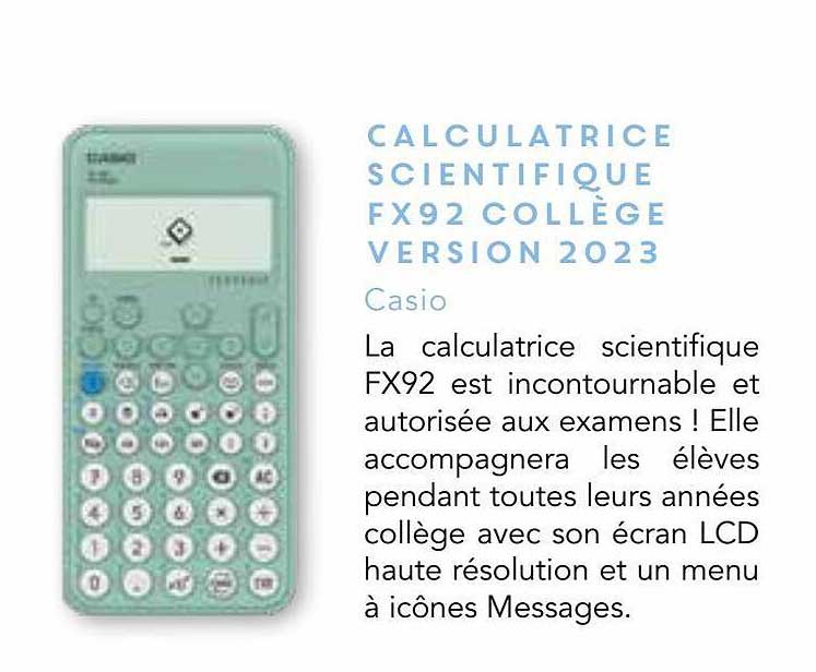 calculatrice scientifique fx92 collège version 2023 - casio
